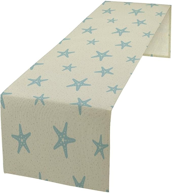 Sea Turtle Table Runner Marine Life Starfish Nautical Blue Green Ocean Theme Kitchen Table Decorations for Indoor Outdoor Home Party Decorations 13 * 60 Inch