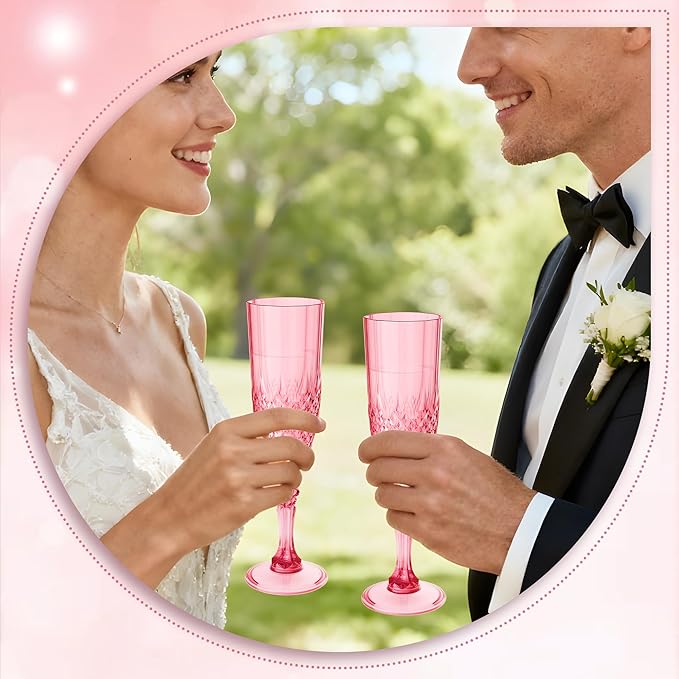 Plastic Champagne Flutes, 48PCS Red Wine Glasses Goblets Cups Reusable Flute, for Weddings Bachelor Parties Toasting and Events(48, Red)