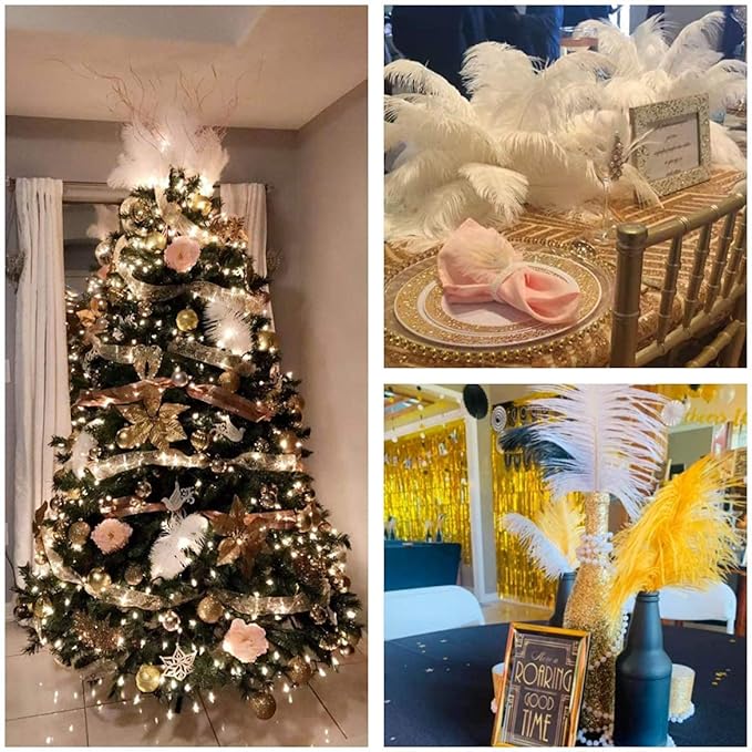 24pcs Natural White Ostrich Feathers 10-12inch (25-30cm) for Wedding Party Centerpieces，Flower Arrangement and Home Decoration.