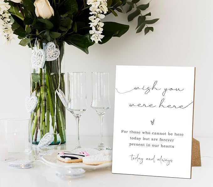Wish You Were Here, Wedding Memorial Sign, 8x11 White Minimalist Style Memorial Table Sign for Wedding, Wedding Decorations, Wedding Table Decor, Memorial Gifts For Loss of Loved One -1
