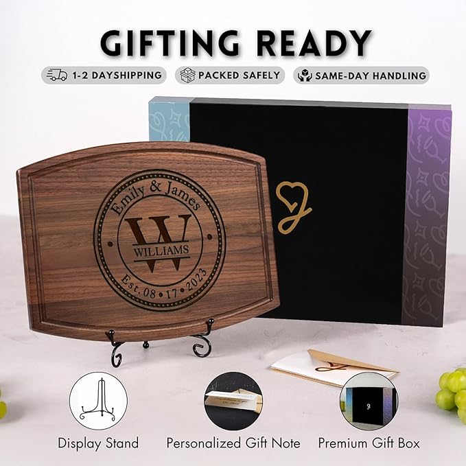 Personalized Wedding Gifts for Couples - Custom Cutting Board, Engraved Wood Charcuterie Board, Bridal Shower, Customized Kitchen Board, Unique Gift Idea for Newlyweds