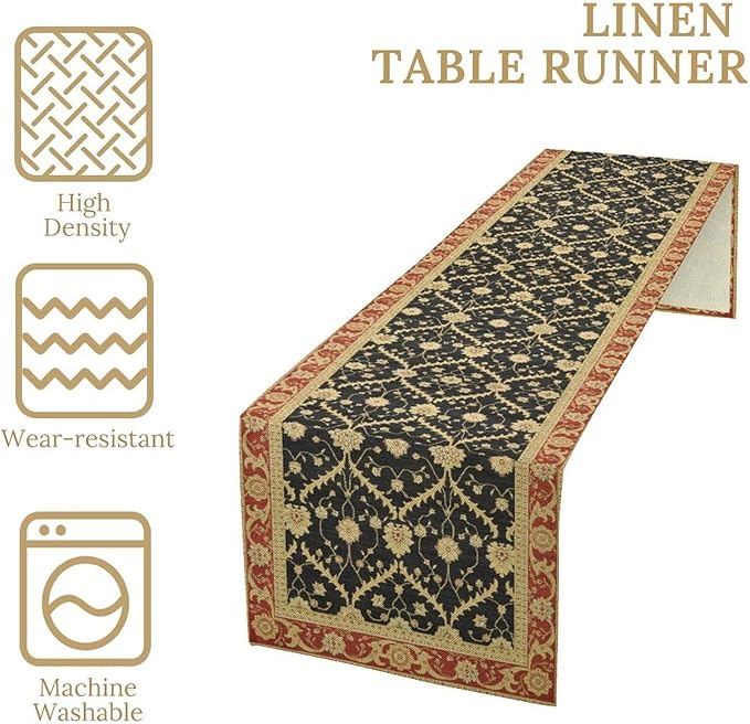 Vintage Morris Floral Table Runner, Boho Rustic Farmhouse Flower Pattern for Home Kitchen Table Decor Dining Coffee Room Party Decor 13x72in
