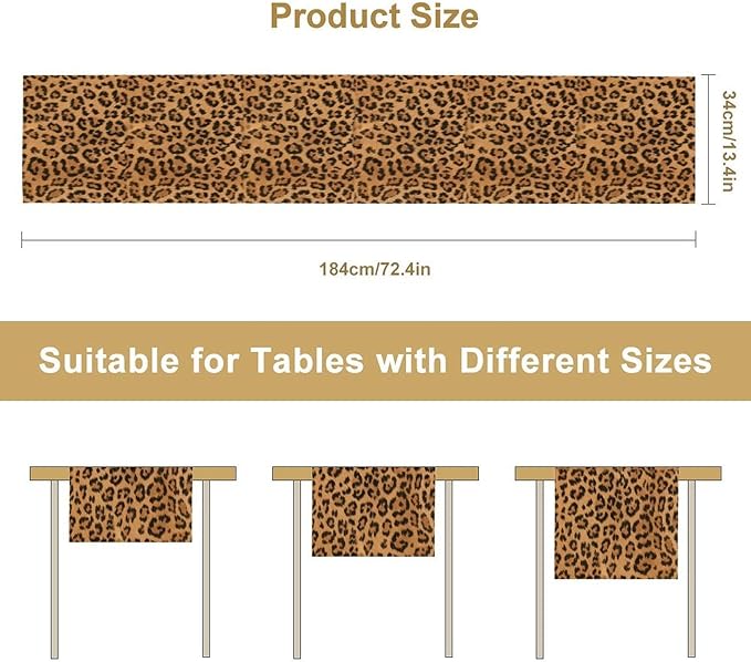 Leopard Print Table Runner Wildlife Vintage Cheetah Fur Spot Animal Skin Spots Pattern Table Cloth for Garden Farmhouse Wedding Party Vacation Dinner Home Decoration, 13x60 Inch
