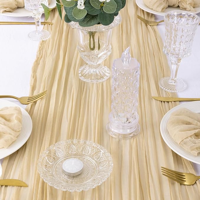 6Pcs Shallow Khaki Cheesecloth Table Runner 120 Inch10FT Champagne Rustic Boho Cheesecloth Table Runnerfor Wedding Party Baby Shower Birthday Home Decor Holiday Decorations