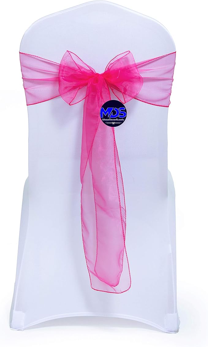 MDS Pack of 200 PCS Organza Chair Sashes Wider Dining Chair Bows Ribbon Tie Back for Wedding Party Birthday Bridal Shower Reception Event Banquet Home Chair Cover Decoration - Magenta