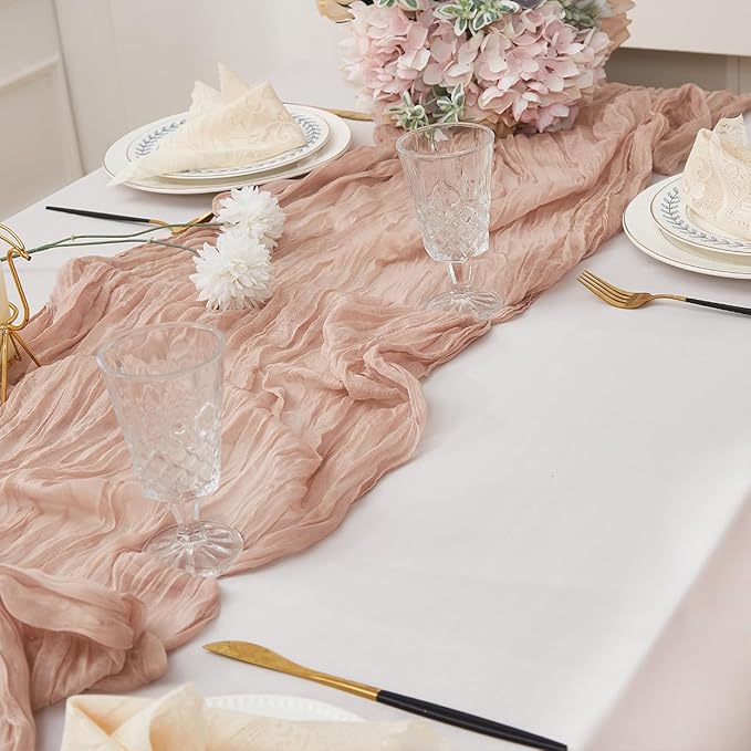 Nude 6 Pack Cheesecloth Table Runner 120 Inch 10 FT Boho Rustic Gauze for Wedding Baby Shower Party Farmhouse Summer Home Decor Washable