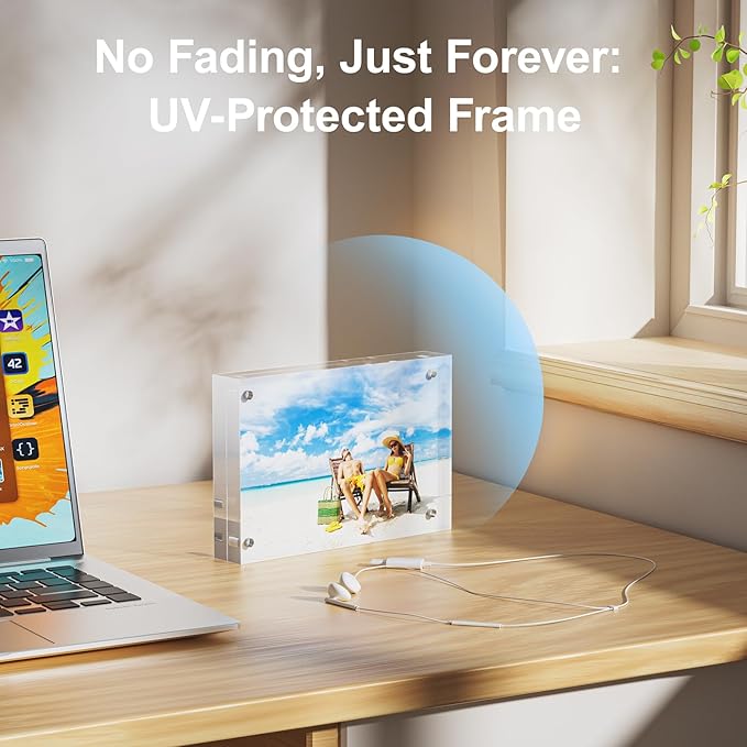 5 Pack 6x8 Acrylic Picture Frames - 20% Thicker Double Sided Magnetic Frame with UV Protection - Freestanding Clear Frameless Display for Tabletops - Modern Photo Frame Set for Home & Office Decor
