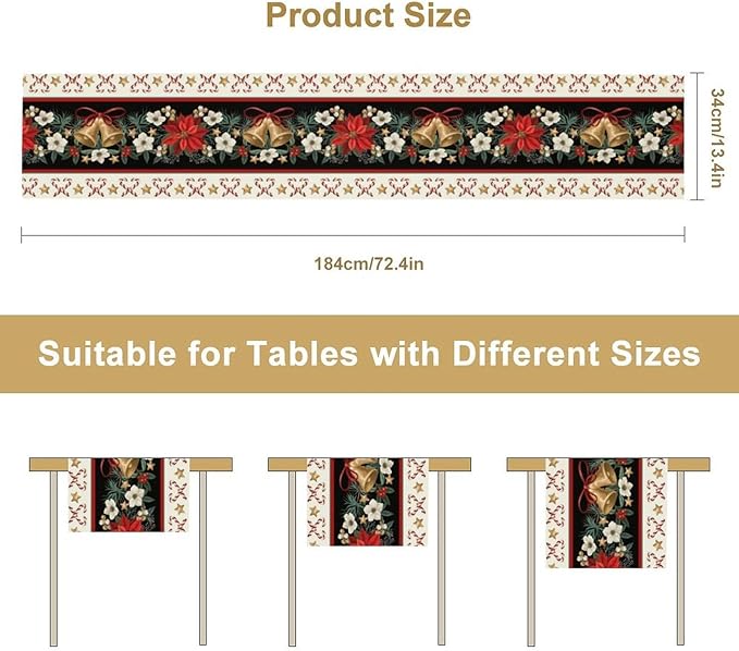 Christmas Table Runner, Xmas Holiday Seasonal Winter Table Cloth Kitchen Dining Table Decoration for Home Party Decor 13x36 Inch