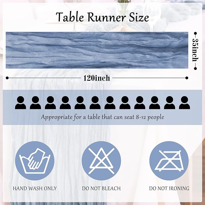 10-Pack Dusty BlueCheesecloth Table Runners – 10FT (35x120 Inch) Boho Rustic Gauze Fabric Cheese Cloth Table Runner for Weddings, Baby Showers, Bridal Shower, Farmhouse & Birthday Party Decor