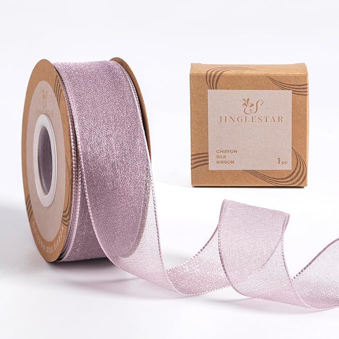 1 Inch Wide Sheer Chiffon Ribbon - Pearl Silk Woven Ribbon Suitable for Gift Wrapping, Wedding Decor, Home Decor, Girl Hair Accessories Handmade DIY (25 Yards/roll) (Purple)