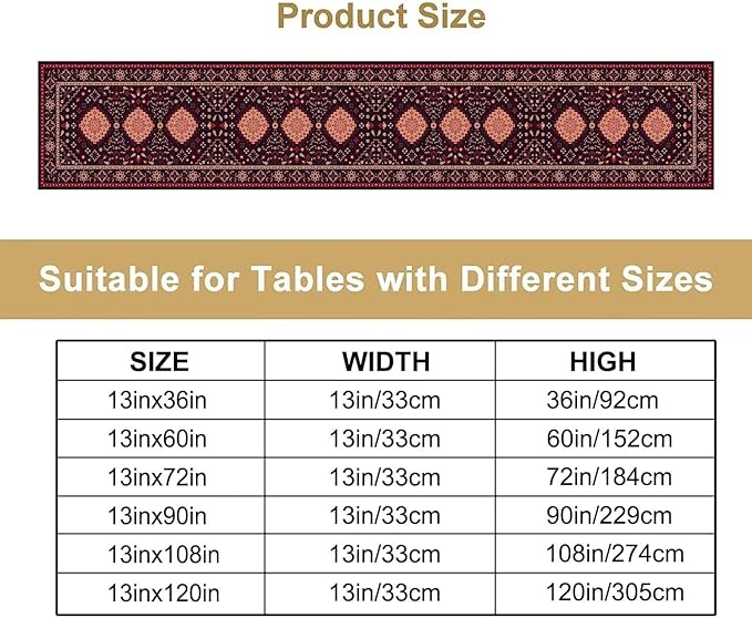 Vintage Boho Aztec Table Runner, Rustic Farmhouse Magical Kitchen Dining Home Party Table Decor 13x36in