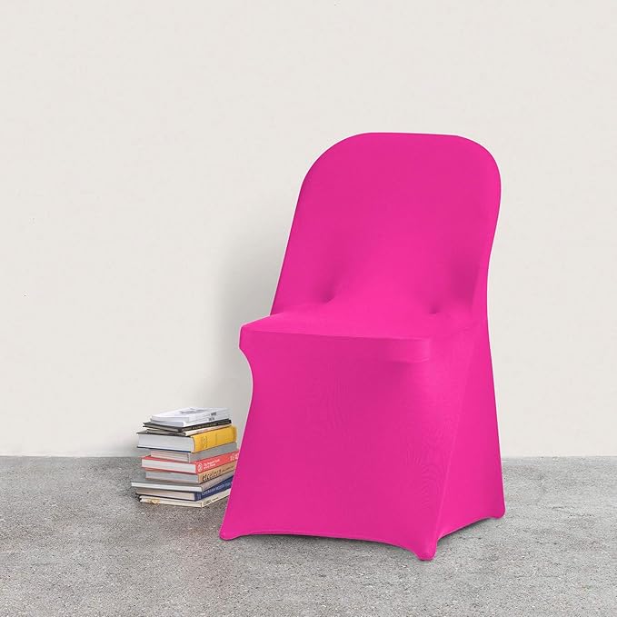 Peomeise Stretch Spandex Folding Chair Cover for Wedding Party Dining Banquet Event (Fuchsia,12pcs)
