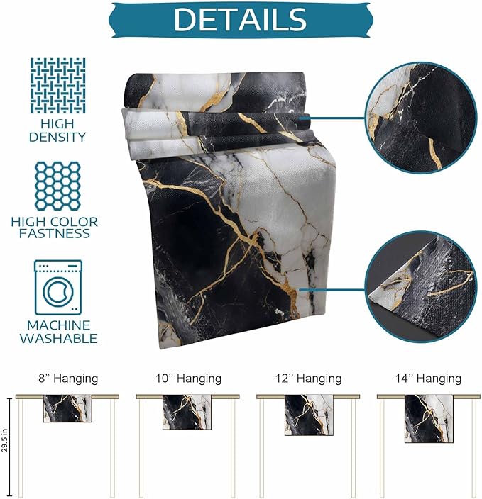 Black White Marble Cotton Linen Table Runner for Dining Kitchen, Wedding Outdoor Party Tablerunners Decoration, Nature Marble Crack Modern Art Dresser Scarf Coffee Tablecloth Runners 13x36 Inches