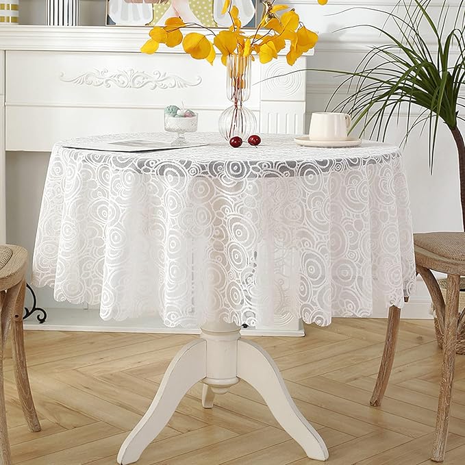 Jeloris Round Lace Tablecloth with Elegant Scalloped Bottom for Any Special Event Such as Wedding, Birthday Party, Baby Shower, Anniversary (78 inch, Style 5)