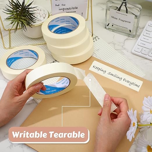Masking Tape Bulk General Purpose Masking Painting Tape 55 Yards for Painting Home Office School Stationery Arts Crafts Basic Use, Easy Removal(72 Rolls,1 Inch)