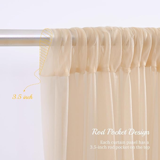20ft X 10ft Champagne Tulle Backdrop Curtain for Parites, Sheer Backdrop Curtains Fabric Drapes for Wedding Ceremony Arch Party Stage Decorations