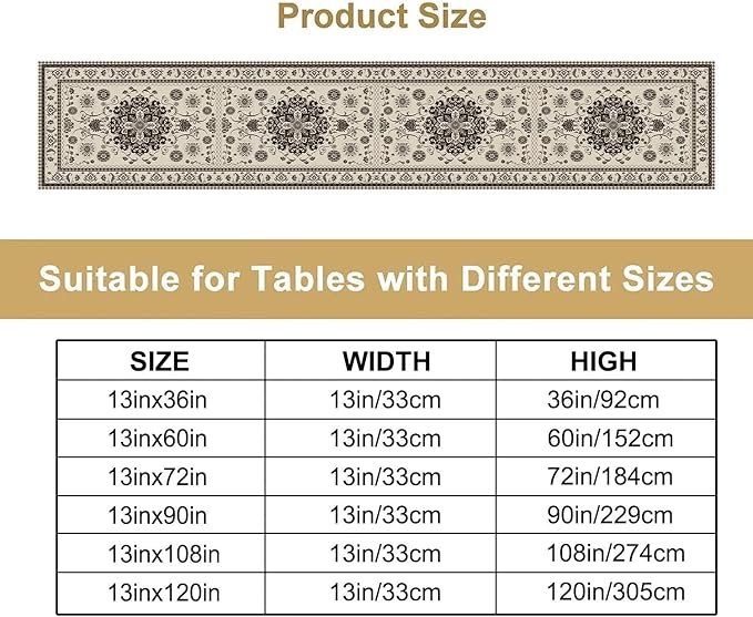 Boho Vintage Elegant Table Runner Farmhouse for Home Farmhouse Kitchen Table Dining Coffee Room Garden Party Wedding Decor 13x90in