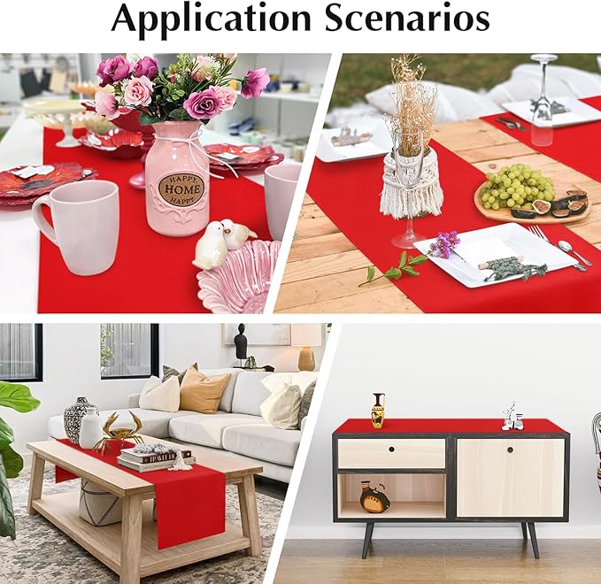 2 Pack Red Table Runner 12 x 60 Inch Solid Color Farmhouse Runners Coffee Table Dresser for Daily Party Home Decoration