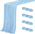 Aktor 4 Pack Light Blue Table Runner Boho Cheesecloth Table Runner Semi Sheer Gauze Fabric Runners for Wedding Birthday Baby Shower Party Boho Table Decoration（Light Blue）