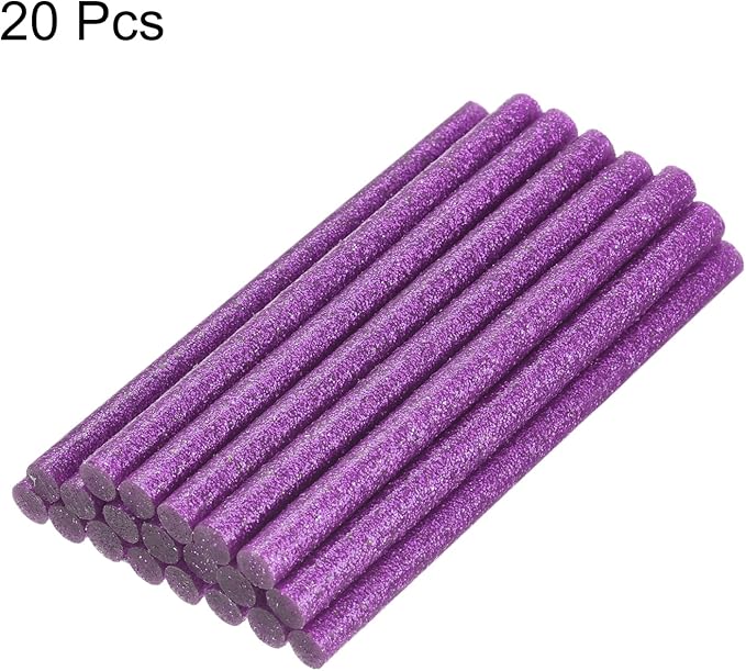 uxcell 20pcs Hot Glue Sticks for Glue Gun 7mm/0.27-inch x 8-inch Mini Hot Melt Adhesive Glue Stick Glitter Purple
