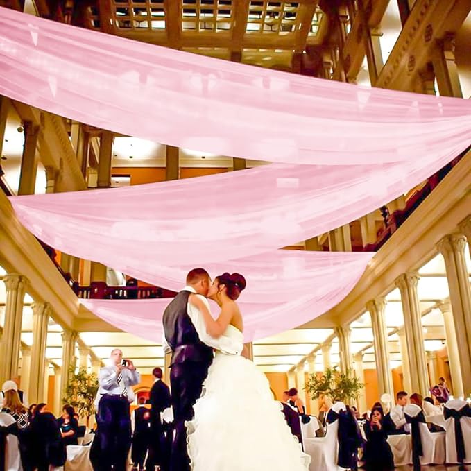 6 Panels Pink Ceiling Drapes for Wedding, 5ftx40ft Ceiling Drapes Cheesecloth Sheer Fabric Curtain Wedding Arch Draping Fabric Romantic Ceilings Decorations for Weddings Party Ceremony Stage