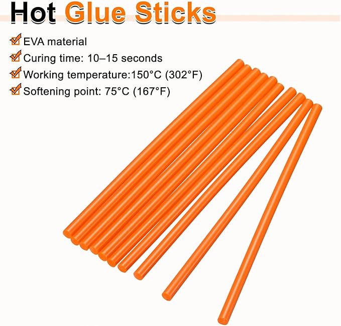 HARFINGTON 10pcs Hot Glue Sticks 0.28" Dia x 11.81" Long EVA Mini Hot Melt Adhesive Glue Stick for Hot Melt Gun Wood Plastic Glass Flowers Fabrics Foam, Orange