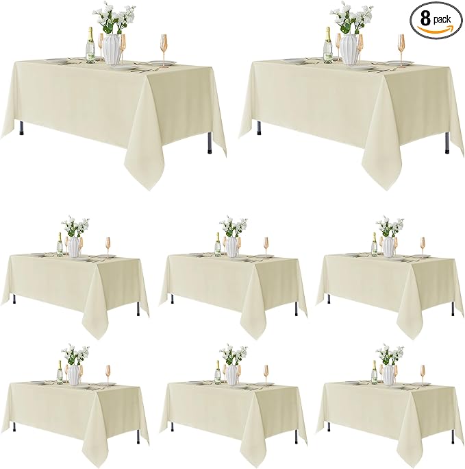 Fitable 8 Pack Rectangle Tablecloths: Stain Resistant Wrinkle Free Fabric Table Clothes, Washable Reusable Polyester Table Covers for Wedding Party Birthday Banquet Reception(Ivory, 60x102 Inch)