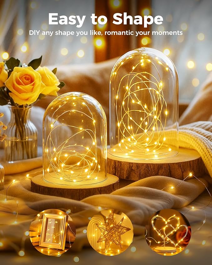 btfarm 24 Pack Fairy Lights Battery Operated, 7FT 20 LED Mini String Lights Waterproof Silver Wire for Mason Jars Centerpiece Table Crafts Bedroom Christmas Decoration, Warm White