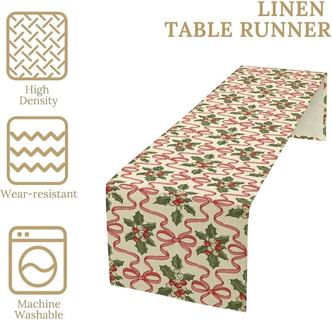 Christmas Table Runner,Xmas Holiday Bowknot Decor Table Cloth Kitchen Dining Table Decoration for Home Party Decor 13x60 Inch