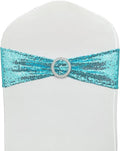 100 Pcs Chair Sashes Sequin Stretch Chair Bands Spandex Polyester Bows for Party Hotel Wedding Banquets Decoration - Aqua