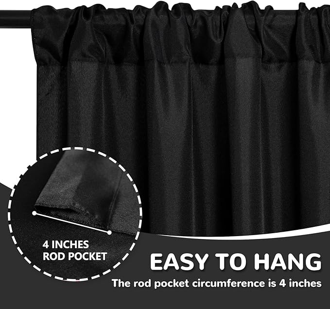 MEETSKY 4 Panels Black Backdrop Curtain for Party Wedding Ceremony 20ftx 10ft Photo Curtains Backdrop Drapes Fabric Backdrop Curtain Rod Pocket Decoration Birthday Party for Boys Men, 5ft x 10ft
