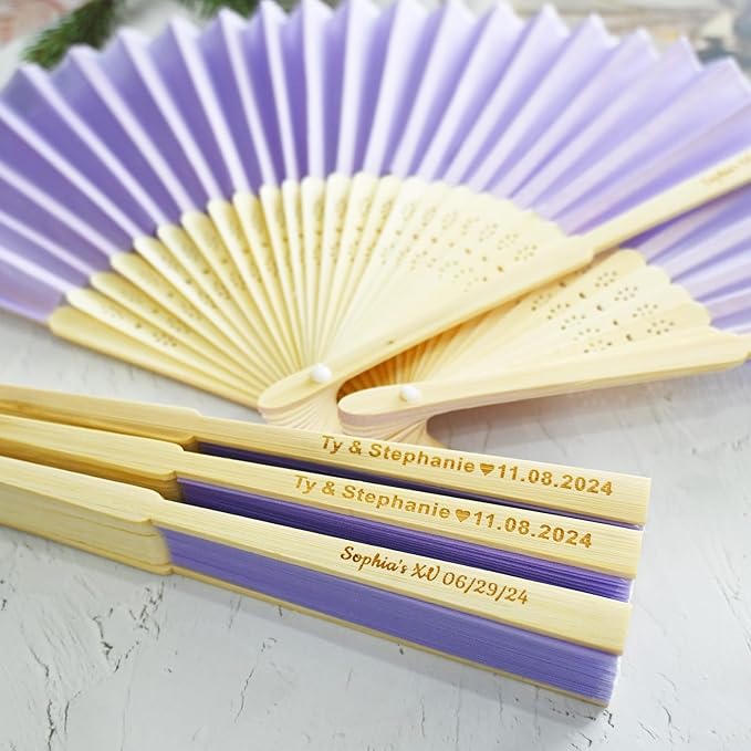 30pcs Personalized Purple Folded Hand Fans, Custom Folding Hand Fans for Wedding Guests, Wedding Gift Party Favors Church Fans Handheld, Birthday Party Supplies Bridal Shower Gifts