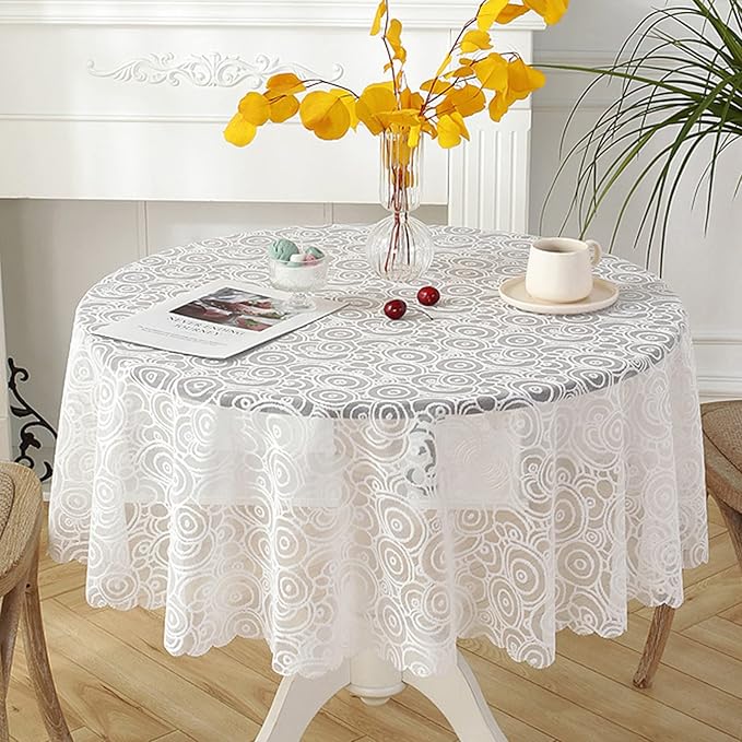 Jeloris Round Lace Tablecloth with Elegant Scalloped Bottom for Any Special Event Such as Wedding, Birthday Party, Baby Shower, Anniversary (78 inch, Style 7)
