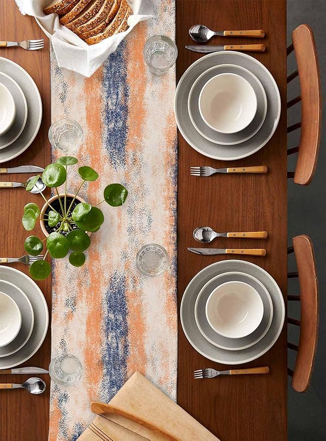 Vintage Oil Painted Cotton Linen Table Runner for Dining Kitchen, Wedding Outdoor Party Tablerunners Decoration, Abstract Modern Orange Minimalist Dresser Scarf Coffee Tablecloth Runners 13x36 Inches