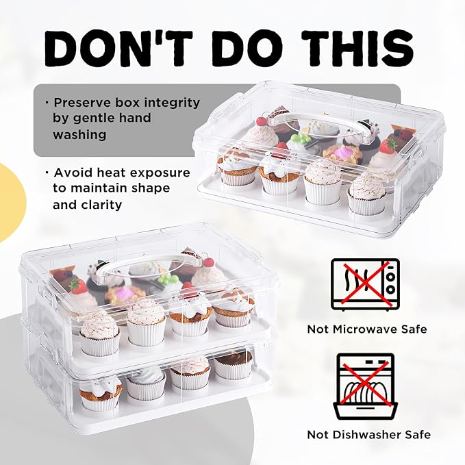 Two Tier Cupcake Carrier, White Stackable Cupcake Holder Carries for 24 Standard-Size Cupcakes, Reusable Detachable Cupcake Box