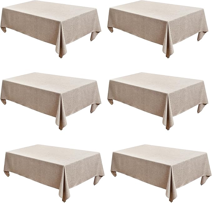 Fitable Nature Faux Linen Tablecloths Rectangle 60 x 84 Inch - 6 Pack Neutral Table Clothes for 4 Foot Tables, Wrinkle-Proof Faux Burlap Table Covers for Dining, Farmhouse, Outdoor Picnic, Camping