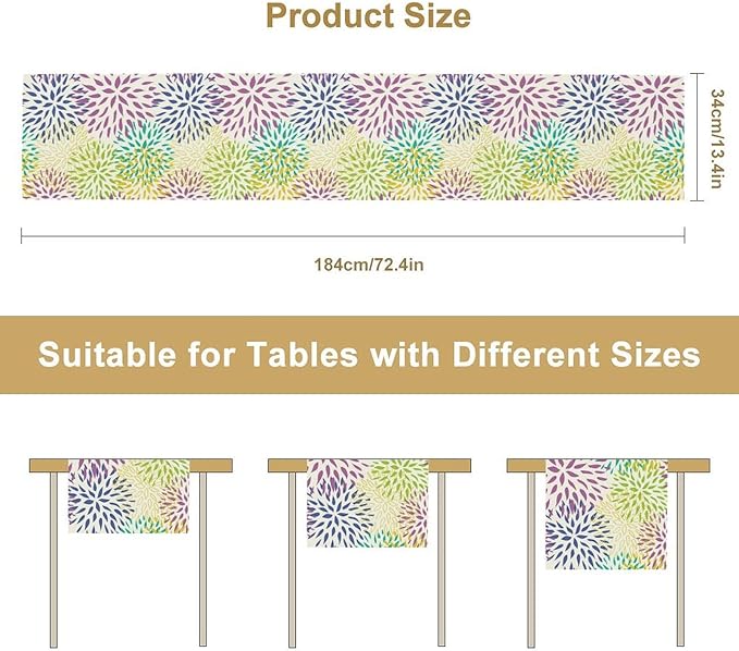 Purple Flowers Table Runner, Chrysanthemum Dahlia Vintage Modern Colorful Spring Summer Elegant Table Runner for Party Kitchen Dining Living Room Laundry Room Decor, 13x60 Inch