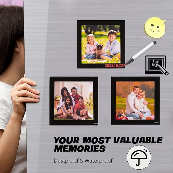 4X4" Magnetic Picture Frame with Black Border(10 Pack),Square Magnet Photo Pockets,Decorations for Fridge/Lockers with Clear Plastic Cover (Classic)