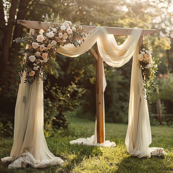 Wokceer Champagne Wedding Arch Draping Fabric Backdrop 3 Panels 28.7" X 20FT Sheer Drapes Fabric for Wedding Arbor Ceremony Party