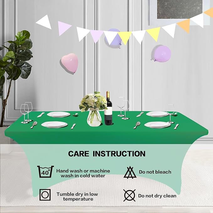 IVAPUPU 2 Pack 8FT Table Cloth for Rectangular Fitted Events Stretch Emerald Green Table Covers Washable Cover Spandex Tablecloth Protector for Party, Wedding, Cocktail, Banquet, Festival