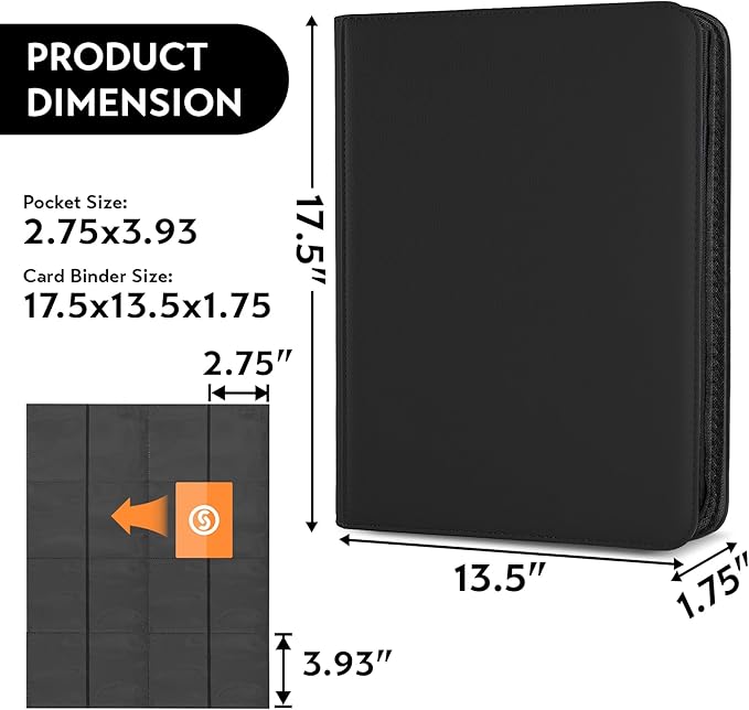 1000+ Pockets Trading Card Binder, Premium 16 Pocket Card Binder, Ringless Side Loading Collection Album Holder Folders for MTG, TCG, Game Cards & Sports Cards (Black)