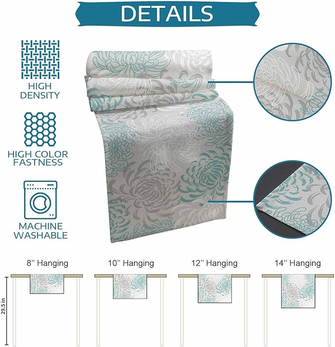 Auqa Chrysanthemum Cotton Linen Table Runner for Dining Kitchen, Wedding Outdoor Party Tablerunners Decoration, Farmhouse Floral Botanical Leaves Dresser Scarf Coffee Tablecloth Runners 13x108 Inches