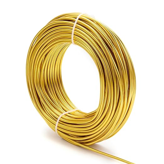 Fashewelry 82 Feet 9 Gauge Round Aluminum Wire 3mm Golden Bendable Metal Craft Wire for Beading Jewelry Craft Making 25m Long
