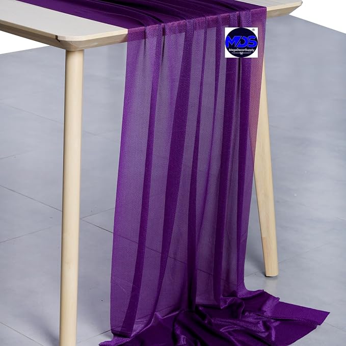 MDS 10 Pack 10ft Chiffon Table Runner 29 x 120 Inches Sheer Wedding Runner Romantic Rustic Table Runner for Wedding Decorations, Birthday Parties, Bridal Shower Party Arch Decor - Cadbury Purple