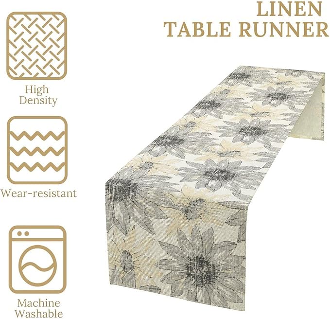 Chrysanthemum Vintage Floral Table Runner, Elegant Grunge Green Sunflower Spring Summer Elegant Pattern Artichokes Flower Table Runner for Party Kitchen Dining Living Room Decor, 13x108 Inch