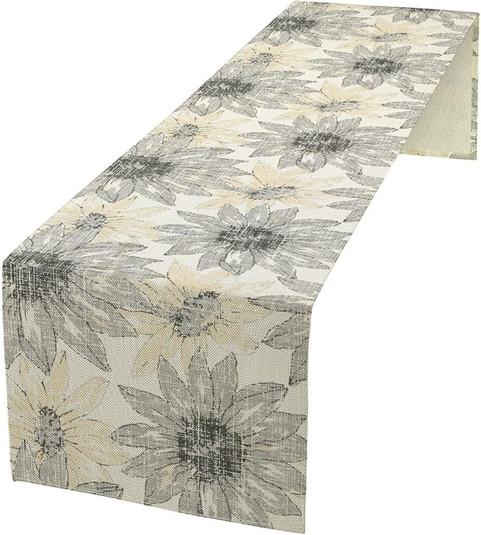 Chrysanthemum Vintage Floral Table Runner, Elegant Grunge Green Sunflower Spring Summer Elegant Pattern Artichokes Flower Table Runner for Party Kitchen Dining Living Room Decor, 13x36 Inch