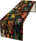 Nature Mushroom Table Runner,Retro Boho Floral Botanical Plant Forest Pattern Print Tablecloth Burlap for Hotel Indoors Outdoor Dining Room Kitchen Holiday Party, 13x36in