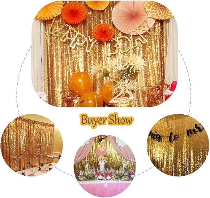 SquarePie Sequin Backdrop Curtain Not See Through Background for Wedding Party 10FT x 10FT Gold