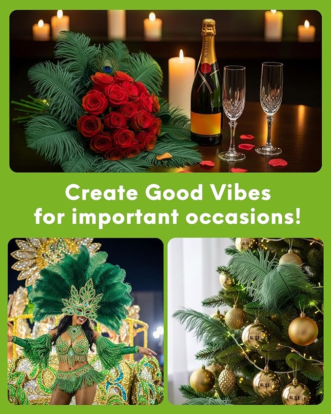 NEWONG 30pcs Dark Green Ostrich Feathers Natural Bulk 8-10inch(20-25cm) Vase Craft Wedding Home Party Centerpieces Christmas Day Decoration