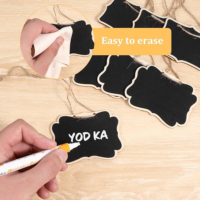 10PCS Mini Chalkboard Signs, 2 Styles Hanging Chalkboard Signs for Food, Food Sign for Buffet, Multifunction Message Boards/Table Numbers/Decanter Tags